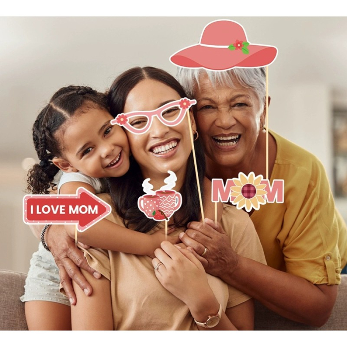 Set 18 Accesorii pentru Petrecere, , Props pentru Photo Corner, Tematica Ziua Mamei, Multicolor [5]