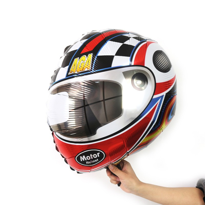 Set 2 Baloane din Folie Metalizata, , Figurine Cerc si Casca, Model Curse, 75-80 cm cm, Ambalaj Individual, Pai Inclus, Umflare cu Aer sau Heliu, Multicolor [4]