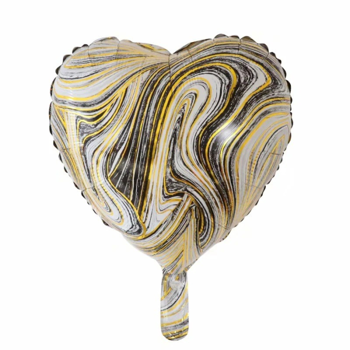 Set 2 Baloane din Folie Metalizata, , Figurine Inima si Stea, Model Marmura, 45 cm, Ambalaj Individual, Pai Inclus, Umflare cu Aer sau Heliu, Bej [3]