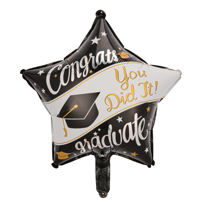 Set 2 Baloane din Folie Metalizata, , Figurine Stea 45 cm si Minge 63x53 xm, Model Absolvire, Ambalaj Individual, Pai Inclus, Umflare cu Aer sau Heliu, Multicolor [5]