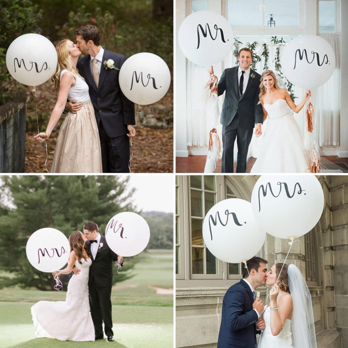 Set 2 Baloane din Latex, , Tip Jumbo, Model Mr si Mrs, Tema Nunta, 45 cm, Alb [4]