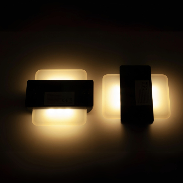 Set 2 lampi solare LED de perete, IP44 pentru exterior, autonomie 12 ore, 9x9x2.3cm, negru [6]