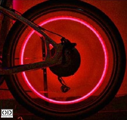 Set 2 Lumini LED cu Ventil si Baterii pentru Roata Cauciuc, Compatibil cu Bicicleta, Masina sau Motocicleta, Rosu [11]