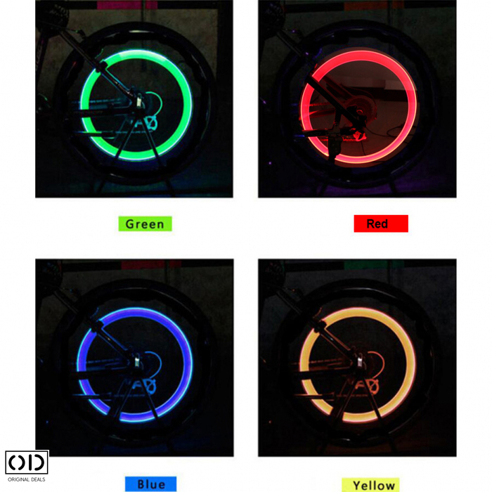 Set 2 Lumini LED cu Ventil si Baterii pentru Roata Cauciuc, Compatibil cu Bicicleta, Masina sau Motocicleta, Rosu [7]