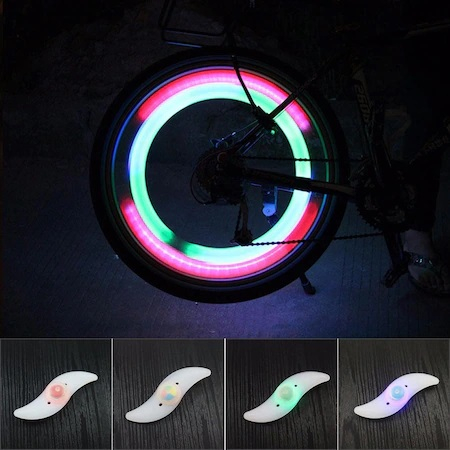 2 LED pentru Spite Bicicleta, Multicolor cu 3 Moduri Impermeabile