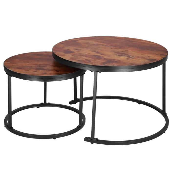 Set 2 mese pentru cafea suprapozabile, cadru otel, 70x70x47 cm si 50x50x40 cm, maro [1]