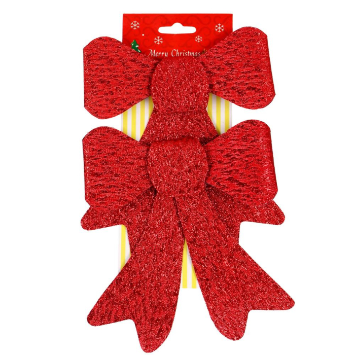 Set 2 ornamente pentru bradul de Craciun, fundita, 18cm, rosu [7]