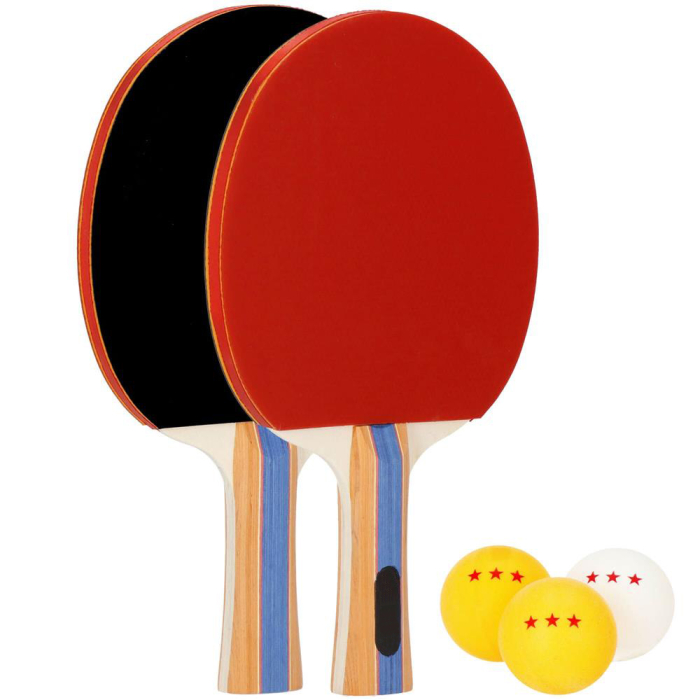 Set 2 palete de ping pong, cu 3 mingi, 25x15cm, negru cu rosu [1]