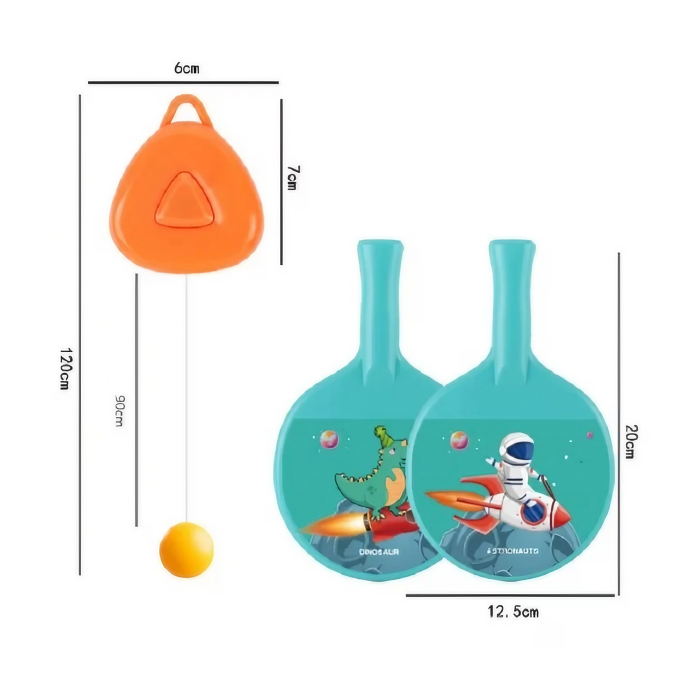 Set 2 Palete de Tenis de Masa, , pentru Copii, Design Animat, Tematica Astronauti, Accesoriu de Agatat Inclus si 2 Mingi, Albastru [11]