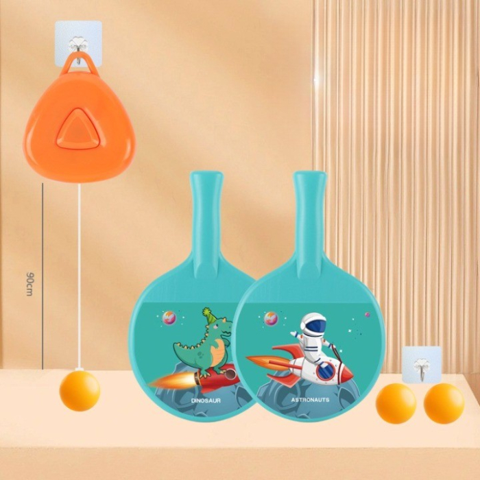 Set 2 Palete de Tenis de Masa, , pentru Copii, Design Animat, Tematica Astronauti, Accesoriu de Agatat Inclus si 2 Mingi, Albastru [12]