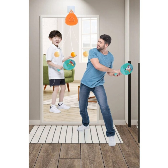 Set 2 Palete de Tenis de Masa, , pentru Copii, Design Animat, Tematica Astronauti, Accesoriu de Agatat Inclus si 2 Mingi, Albastru [5]