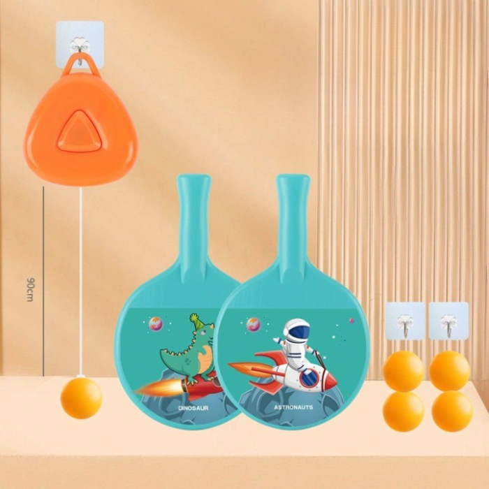 Set 2 Palete de Tenis de Masa, , pentru Copii, Design Animat, Tematica Astronauti, Accesoriu de Agatat Inclus si 4 Mingi, Albastru [11]