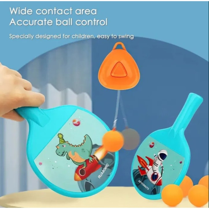 Set 2 Palete de Tenis de Masa, , pentru Copii, Design Animat, Tematica Astronauti, Accesoriu de Agatat Inclus si 4 Mingi, Albastru [7]