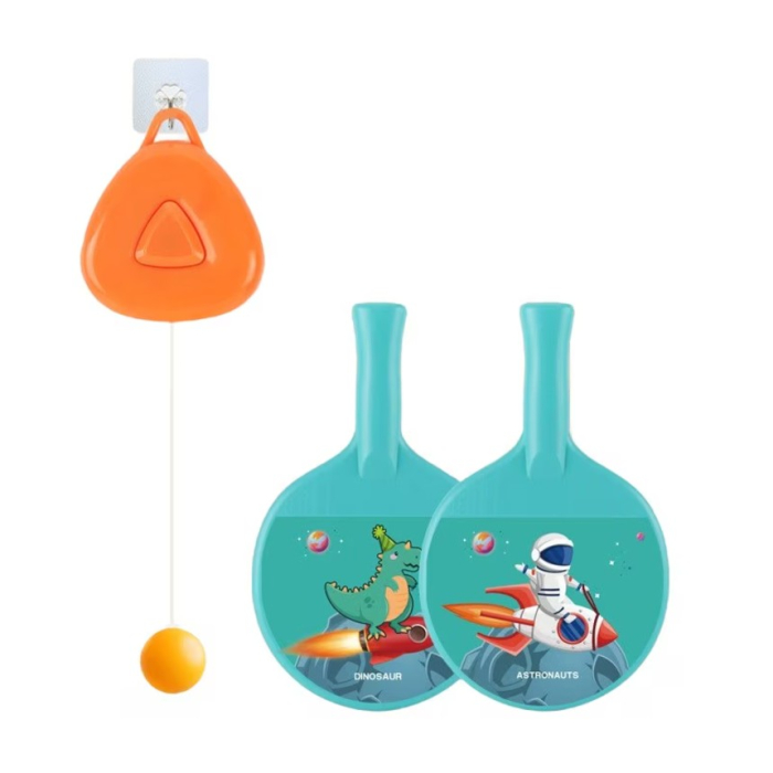 Set 2 Palete de Tenis de Masa, , pentru Copii, Design Animat, Tematica Astronauti, Accesoriu de Agatat Inclus si 4 Mingi, Albastru [3]