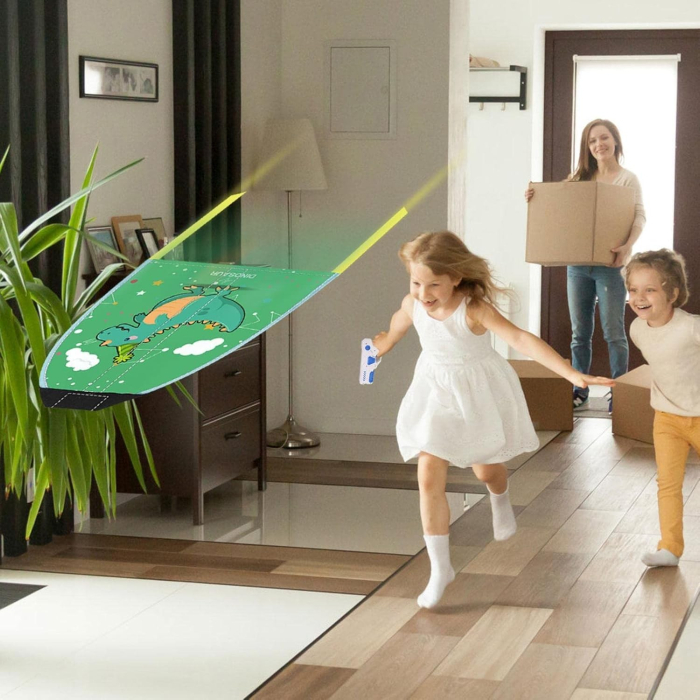 Set 2 Piese Jucarie Interactiva, , Pistol de Catapultare + Zmeu, din Plastic si Panza, +8 Ani, Impermeabil, Model Dinozaur Verde, Multicolor [2]