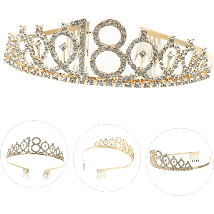 Set 2 Piese pentru Majorat, , 15 x 13 x 5 cm, Coronita Printesa Gold si Panglica 18&amp;Fabulous, Negru [5]