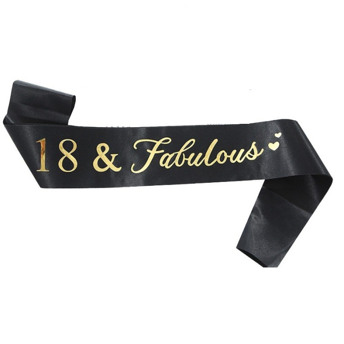 Set 2 Piese pentru Majorat, , 15 x 13 x 5 cm, Coronita Printesa Silver si Panglica 18&amp;Fabulous, Negru [7]