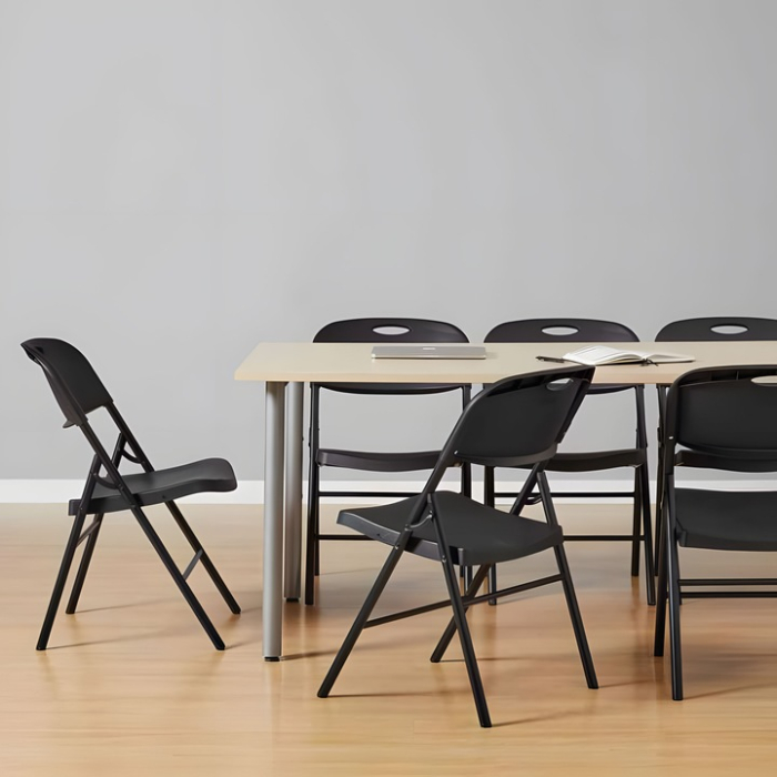 Set 2 scaune pliante 44x58x83 cm, structura metal si sezut HDPE, pliabile si usoare, negru [2]