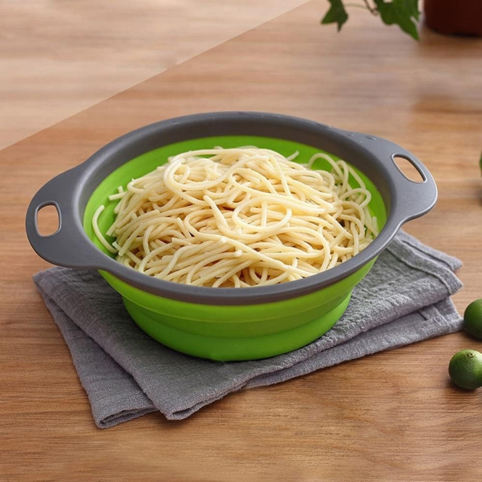 Set 2 strecuratori pliabile din silicon alimentar , cu manere, fund antiaderent si antialunecare, rotunda, doua dimensiuni, usor de depozitat, compatibil cu masina de spalat vase, verde [7]