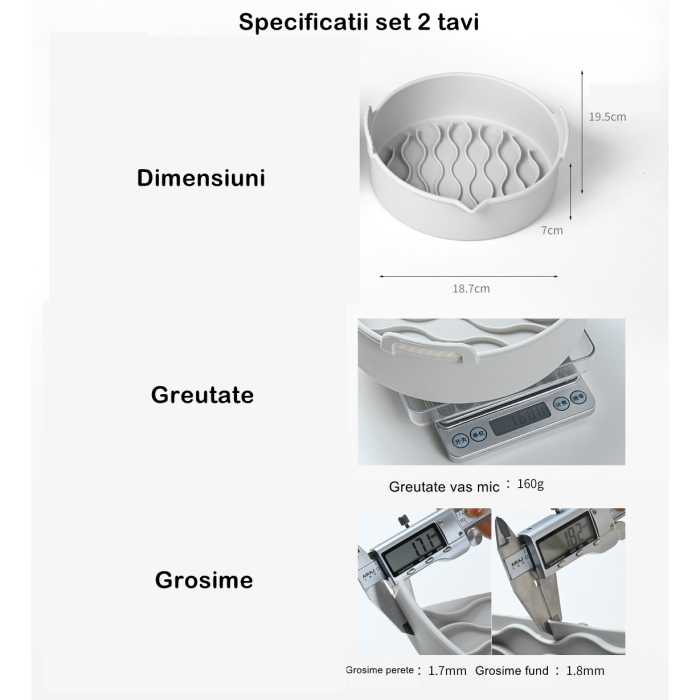 Set 2 tavi din silicon ecologic pentru air fryer , temperatura maxima 230 grade, reutilizabile, reciclabile, cu manere anti-alunecare, fund antiaderent, 18.7 x 19.5 x 7 cm, gri [10]