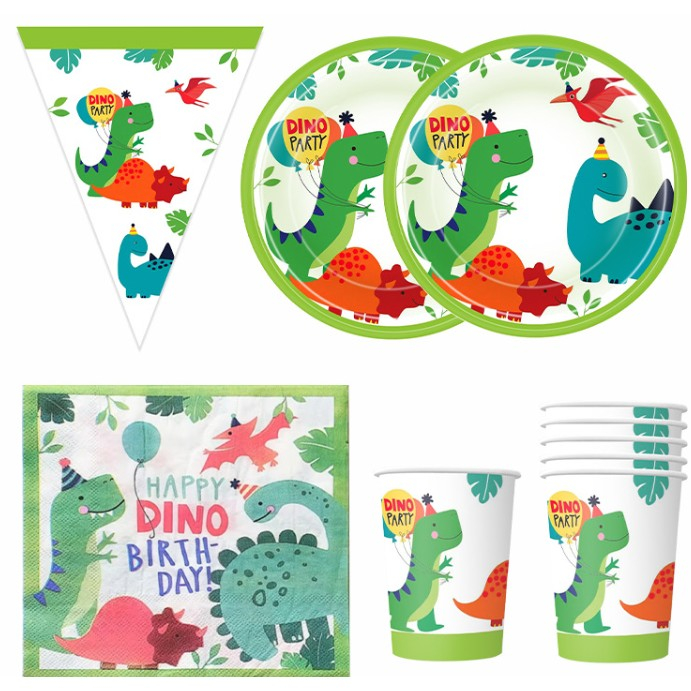 Set 20 de Servetele de Masa Happy Birthday, , Model Dinozauri, Tematica Aniversare, 33x33 cm, Verde [4]