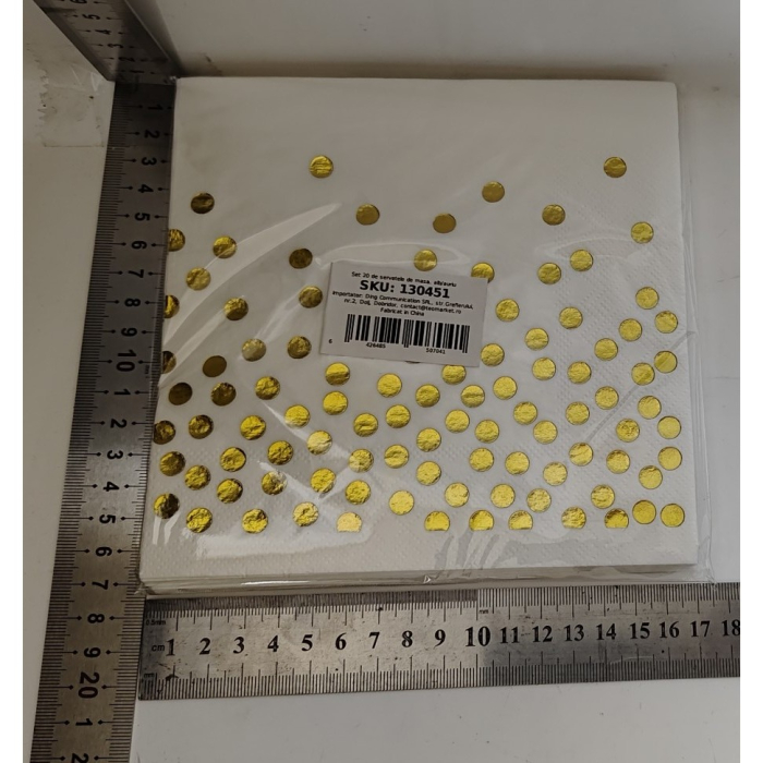 Set 20 de Servetele de Masa, , Imprimeu cu Buline Aurii, din Hartie, 17 x 17 cm, Alb [5]