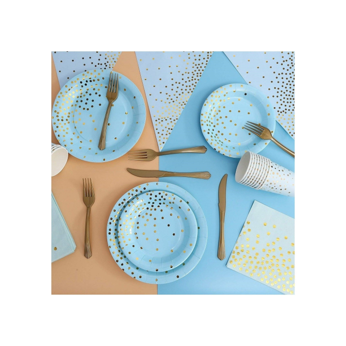 Set 20 de Servetele de Masa, , Imprimeu cu Buline Aurii, din Hartie, 17 x 17 cm, Albastru [2]