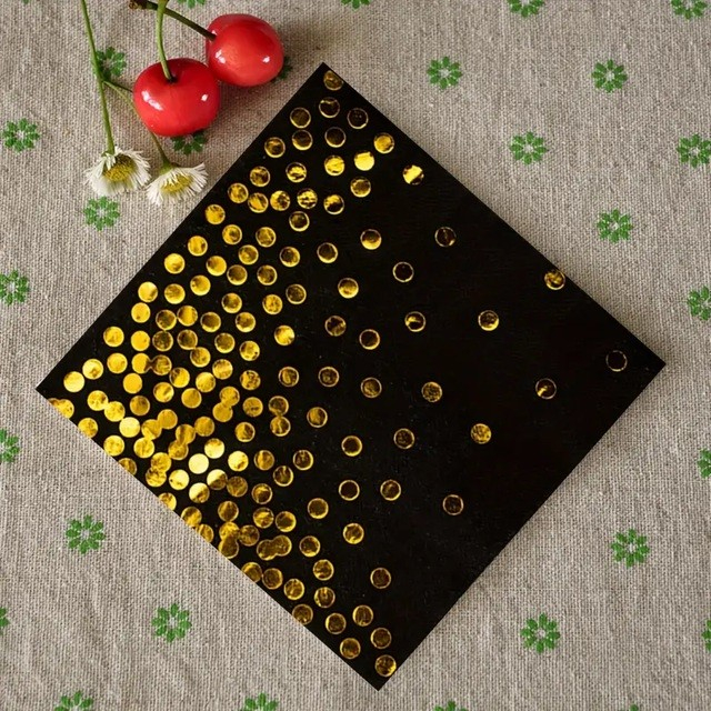 Set 20 de Servetele de Masa, , Imprimeu cu Buline Aurii, din Hartie, 17 x 17 cm, Negru [6]