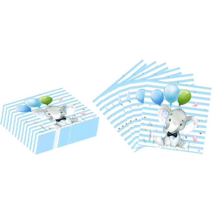 Set 20 de Servetele de Masa, , Imprimeu Elefant, din Hartie, 16.5 x 16.5 cm, Albastru [3]