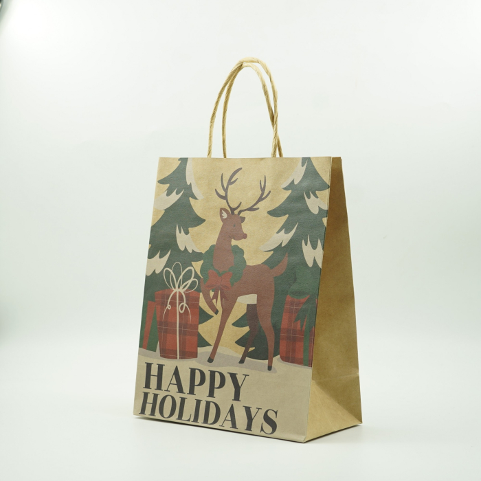 Set 24 pungi cadou , imprimeu tematica Craciun, model random, din hartie, 18.5 x 22.5 x 8.5 cm, multicolor [12]