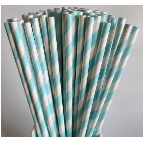 Set 25 Paie, , din Hartie, 20 cm, Model cu Dungi, Alb/Albastru [5]