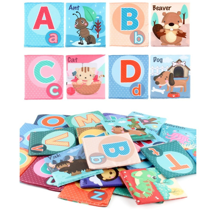 Set 26 Carduri din Panza cu Doua Fete, , Model Litere, Educational, Interactiv, Saculet Inclus, Multicolor [5]