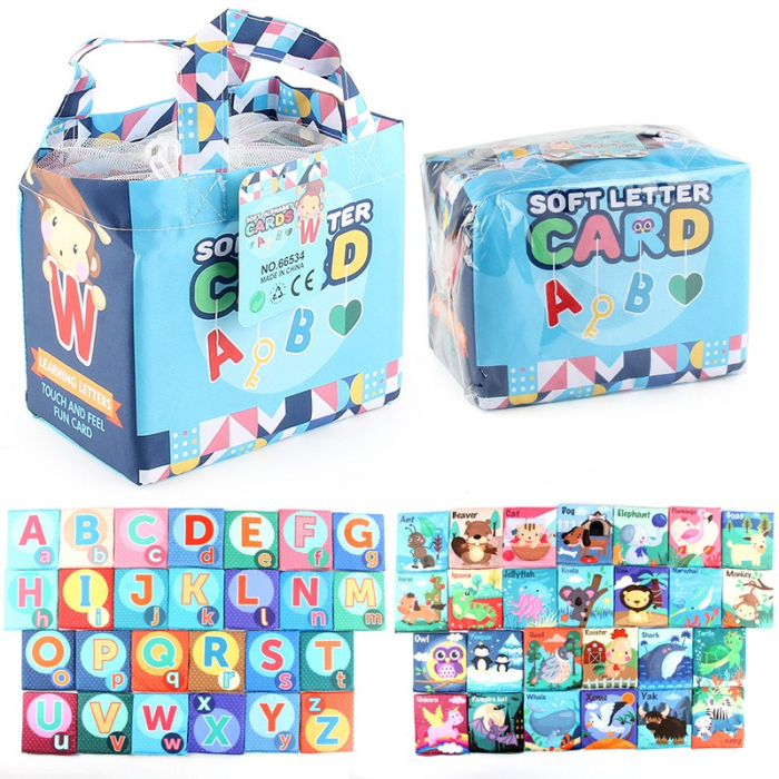 Set 26 Carduri din Panza cu Doua Fete, , Model Litere, Educational, Interactiv, Saculet Inclus, Multicolor [8]