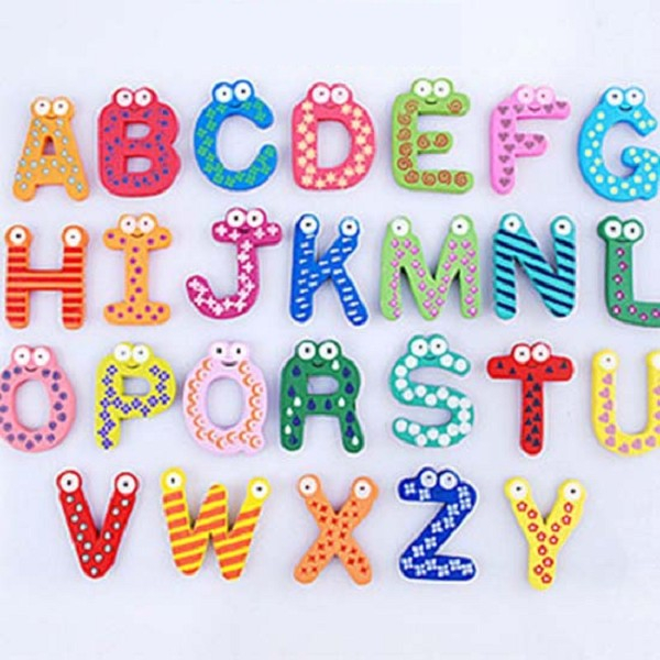 Set 26 Magneti de Frigider pentru Copii, , Model Alfabet A-Z, Figurine Amuzante, din Lemn, Multicolor [8]
