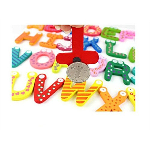 Set 26 Magneti de Frigider pentru Copii, , Model Alfabet A-Z, Figurine Amuzante, din Lemn, Multicolor [5]