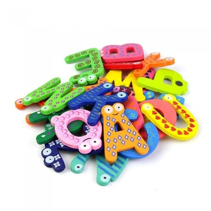 Set 26 Magneti de Frigider pentru Copii, , Model Alfabet A-Z, Figurine Amuzante, din Lemn, Multicolor [2]