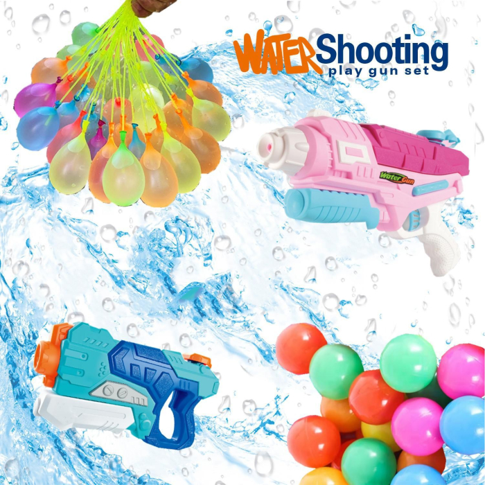 Set 2x Pistol cu Apa pentru Copii, , 6ani+, cu baloane de apa, Albastru + Roz, 1x 600 ML + 1x 550 ML [10]