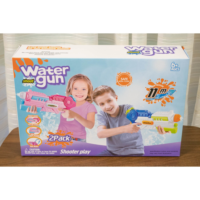 Set 2x Pistol cu Apa pentru Copii, Rezervor, Pentru Piscina/Plaja, , 6ani+, Roz + Albastru, 1000 ML [9]