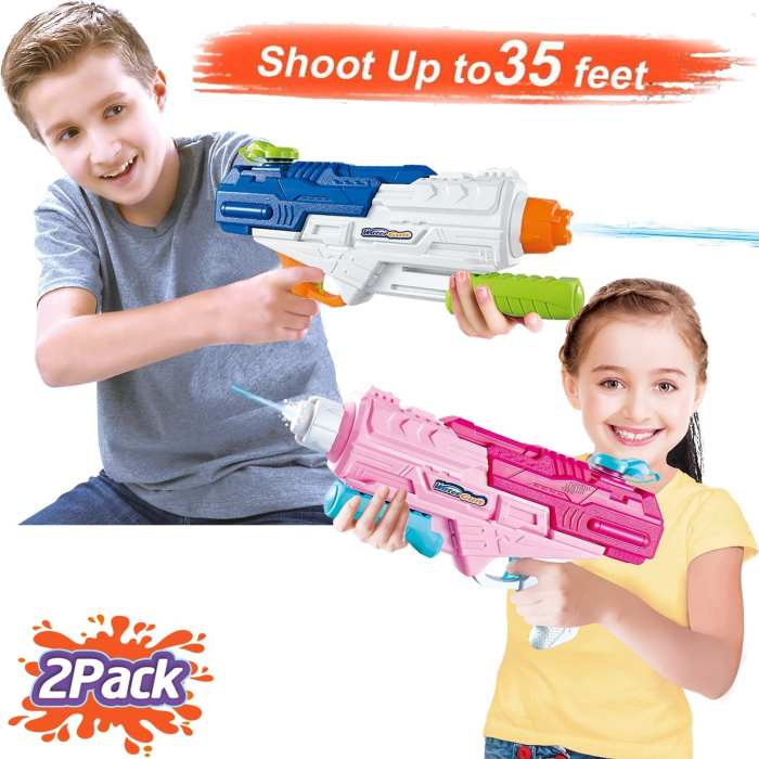 Set 2x Pistol cu Apa pentru Copii, Rezervor, Pentru Piscina/Plaja, , 6ani+, Roz + Albastru, 1200 ML [6]