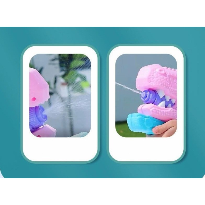 Set 2x Pistol cu Apa pentru Copii, Rezervor, Pentru Piscina/Plaja, , 6ani+, Tiranozaur, Roz + Verde,660 ML [5]