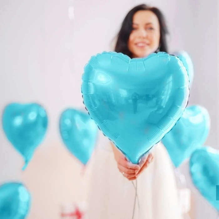Set 3 Baloane din Folie Metalizata, , Figurina Inima, Tema Ziua Indragostitilor, 45 cm, Ambalaj Individual, Pai Inclus, Umflare cu Aer sau Heliu, Albastru/Argintiu [5]