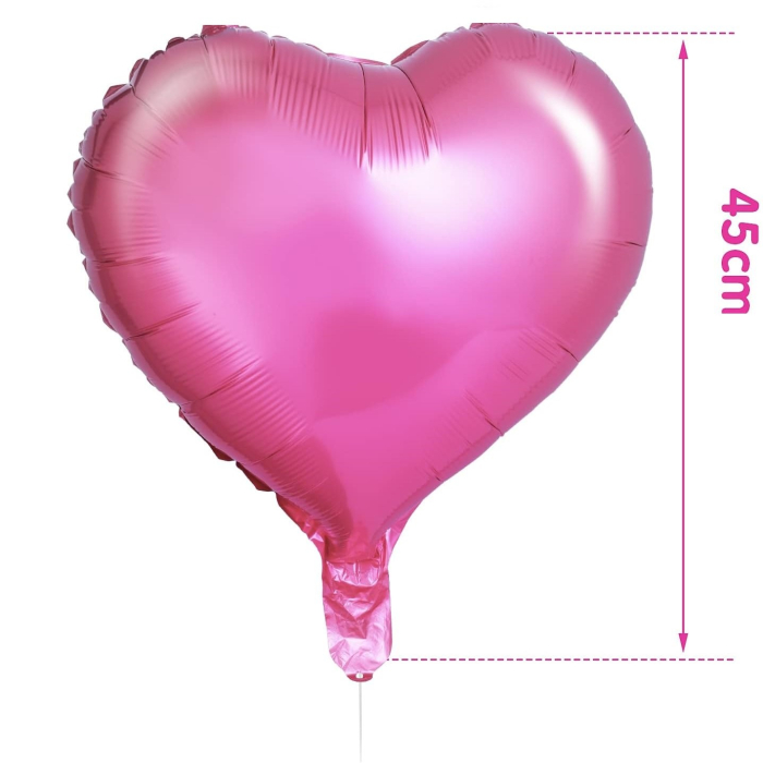 Set 3 Baloane din Folie Metalizata, , Figurina Inima, Tema Ziua Indragostitilor, 45 cm, Ambalaj Individual, Pai Inclus, Umflare cu Aer sau Heliu, Roz [5]