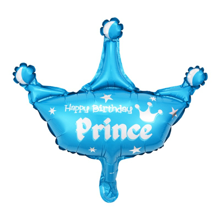 Set 3 Baloane din Folie Metalizata, , Figurine Coroana si Stea, Model Aniversare, 40 cm, Ambalaj Individual, Pai Inclus, Umflare cu Aer sau Heliu, Albastru [3]