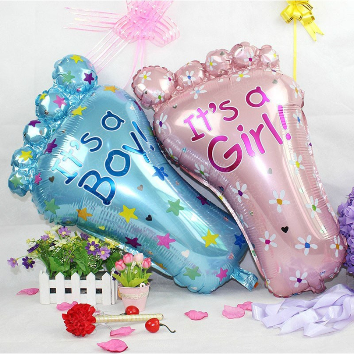 Set 3 Baloane din Folie Metalizata, , Figurine Picior 46x79 cm, Inima 45 cm, Stea 45cm, Model It's a Girl, Tema Gender Reveal, Ambalaj Individual, Pai Inclus, Umflare cu Aer sau Heliu, Roz [5]