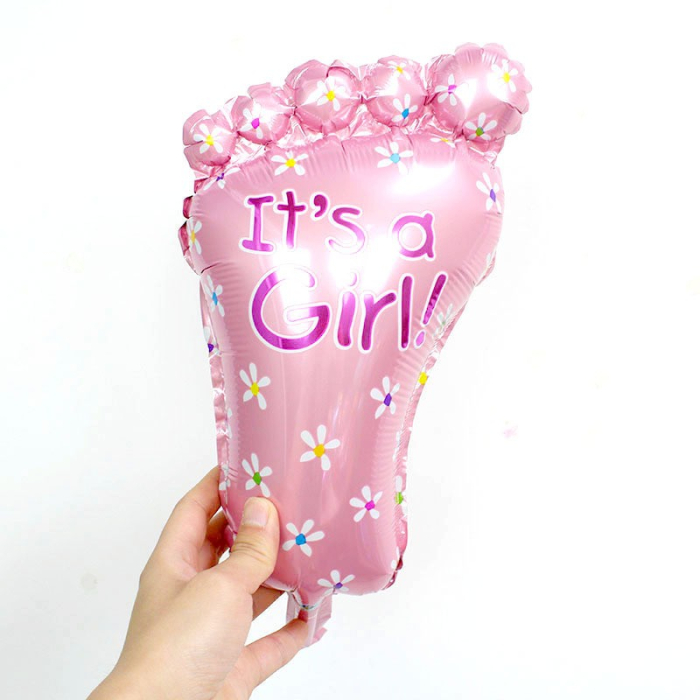 Set 3 Baloane din Folie Metalizata, , Figurine Picior 46x79 cm, Inima 45 cm, Stea 45cm, Model It's a Girl, Tema Gender Reveal, Ambalaj Individual, Pai Inclus, Umflare cu Aer sau Heliu, Roz [7]