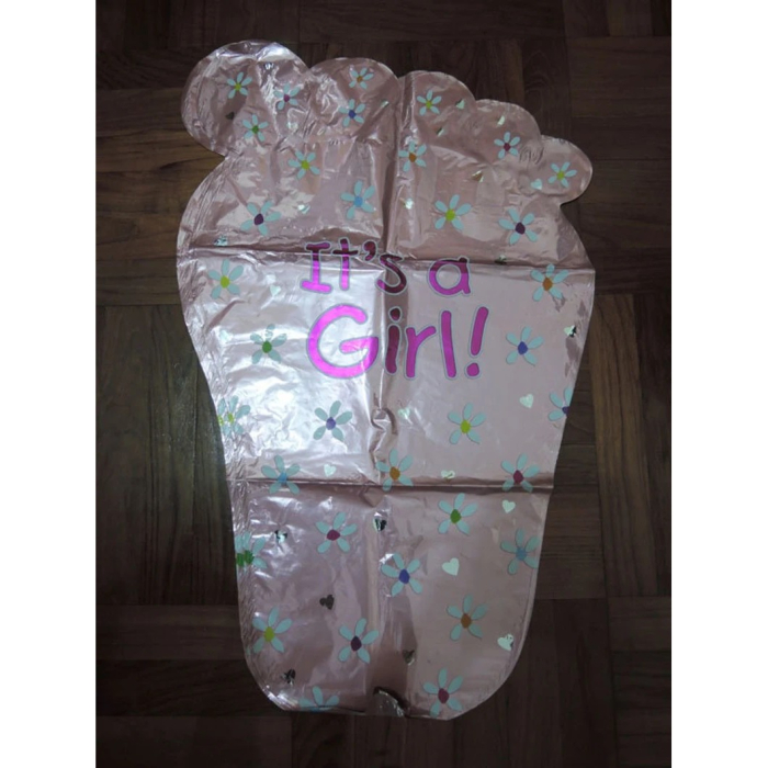 Set 3 Baloane din Folie Metalizata, , Figurine Picior 46x79 cm, Inima 45 cm, Stea 45cm, Model It's a Girl, Tema Gender Reveal, Ambalaj Individual, Pai Inclus, Umflare cu Aer sau Heliu, Roz [9]