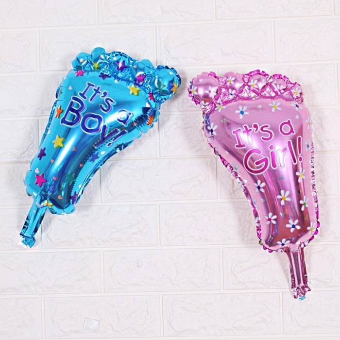 Set 3 Baloane din Folie Metalizata, , Figurine Picior 46x79 cm, Inima 45cm, Stea 45cm, Model It's a Boy, Tema Gender Reveal, Ambalaj Individual, Pai Inclus, Umflare cu Aer sau Heliu, Albastru [6]