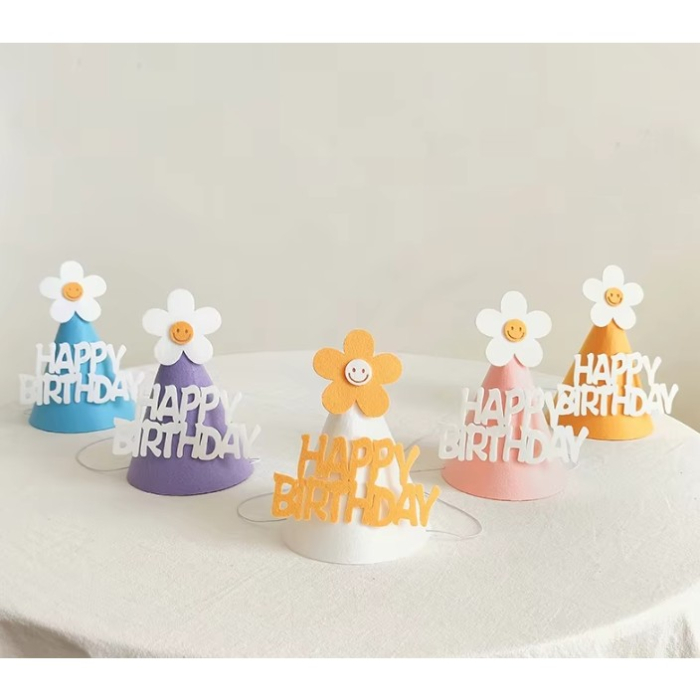 Set 3 Coifuri Happy Birthday, , pentru Petrecere, Tematica Aniversare, cu Floare din Spuma, Multicolor [3]