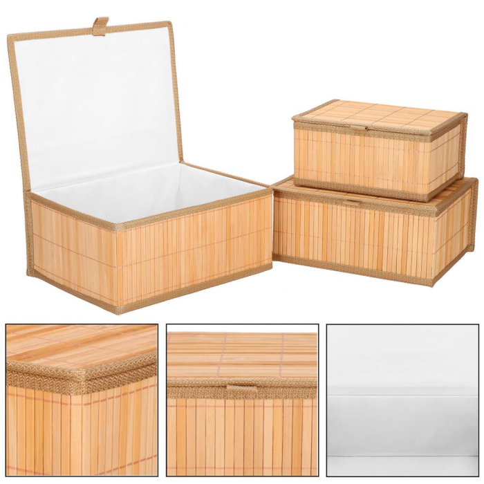 Set 3 cutii organizatoare din bambus, cu capac, diverse dimensiuni, maro [20]