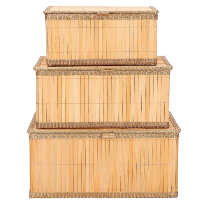 Set 3 cutii organizatoare din bambus, cu capac, diverse dimensiuni, maro [3]